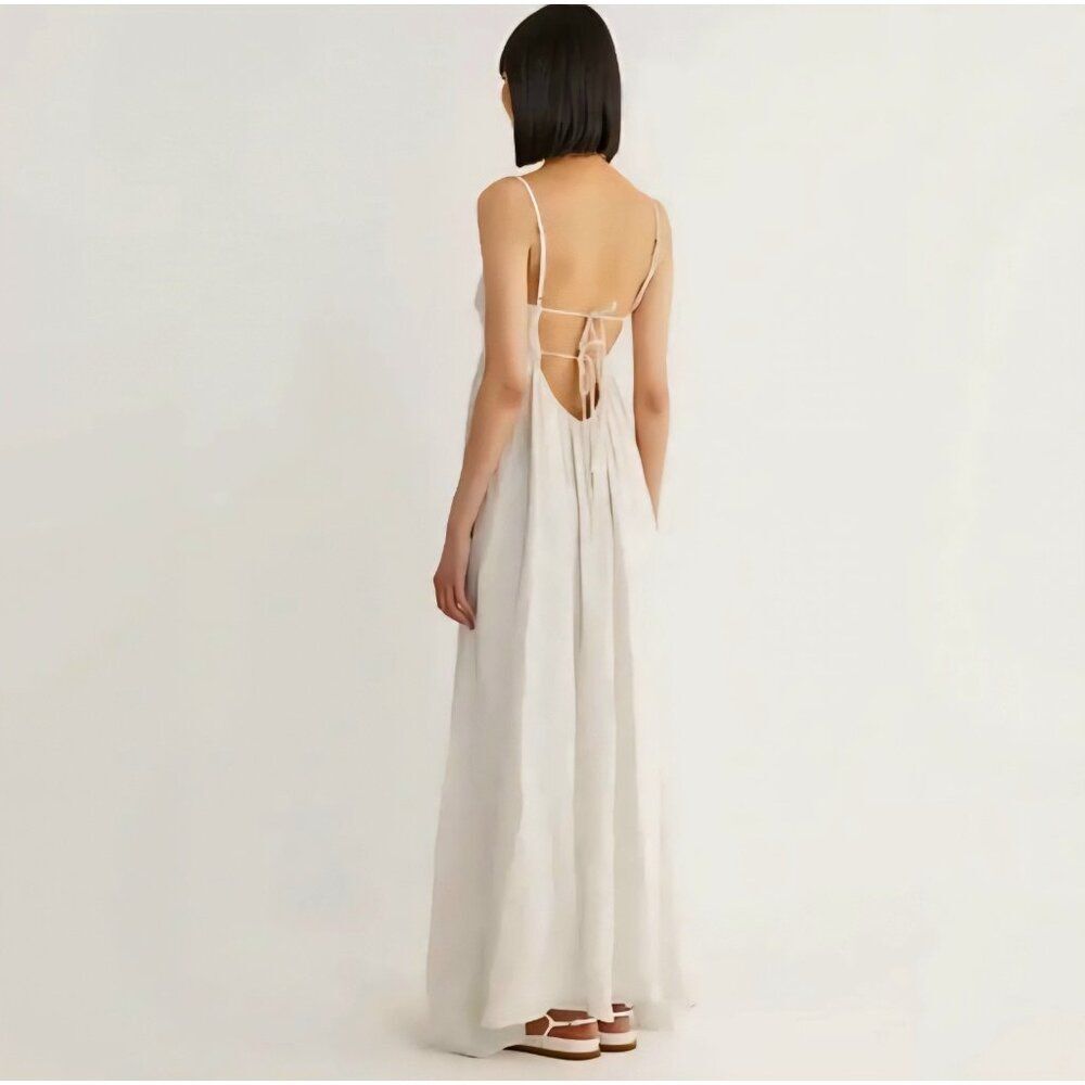 Nwt RUMER The Label - M - Delphine Maxi Peasant Bohemian Linen Ivory Dress $329